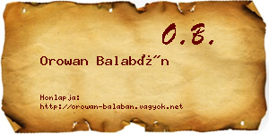 Orowan Balabán névjegykártya
